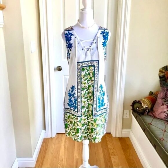 Tracy Reese Dress White Multi Cotton Floral Sheath Front Ties Plenty  (S) - Picture 1 of 7